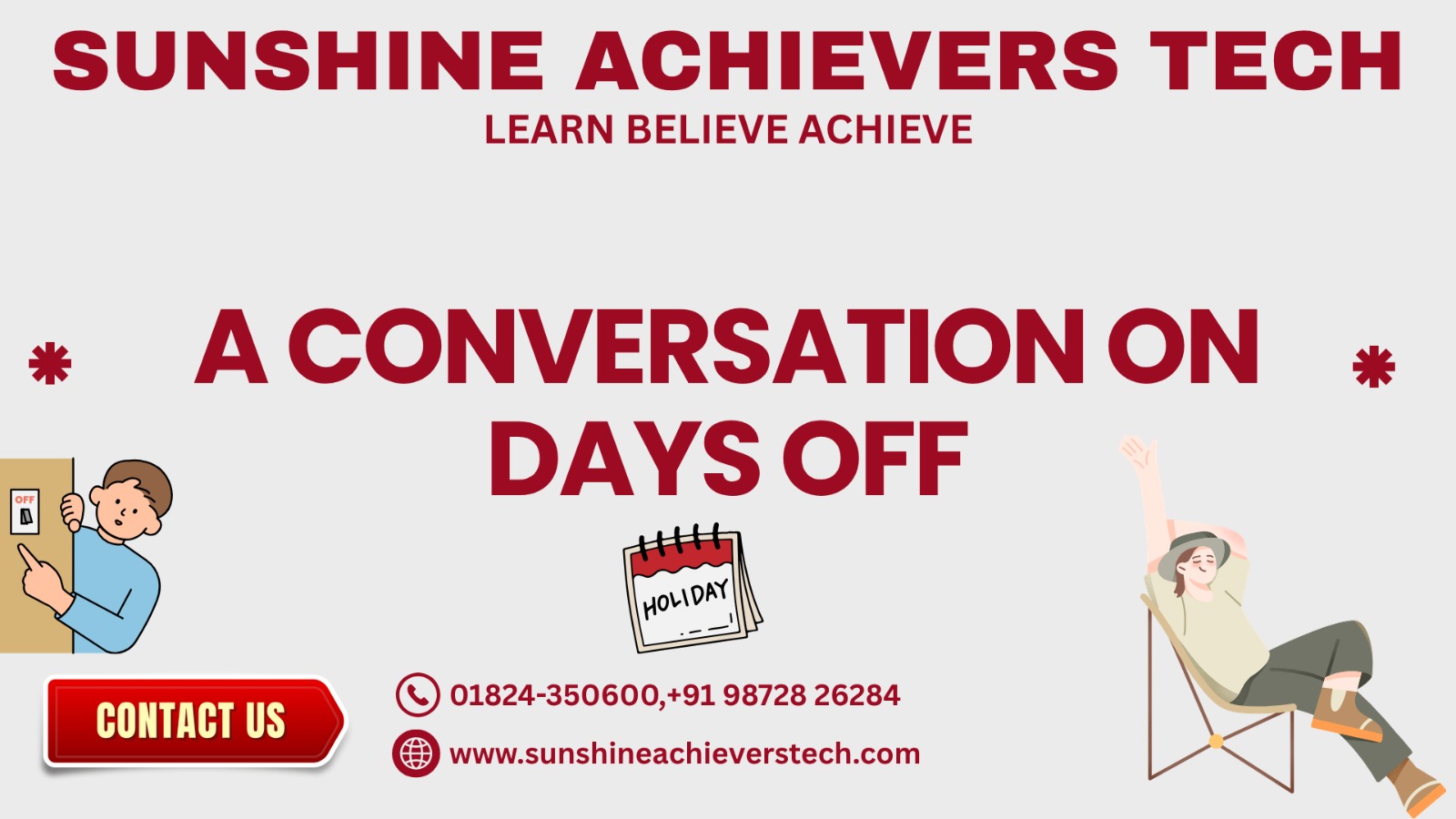 Govind and Aman discussing the days off conversations at Sunshine Achievers Tech