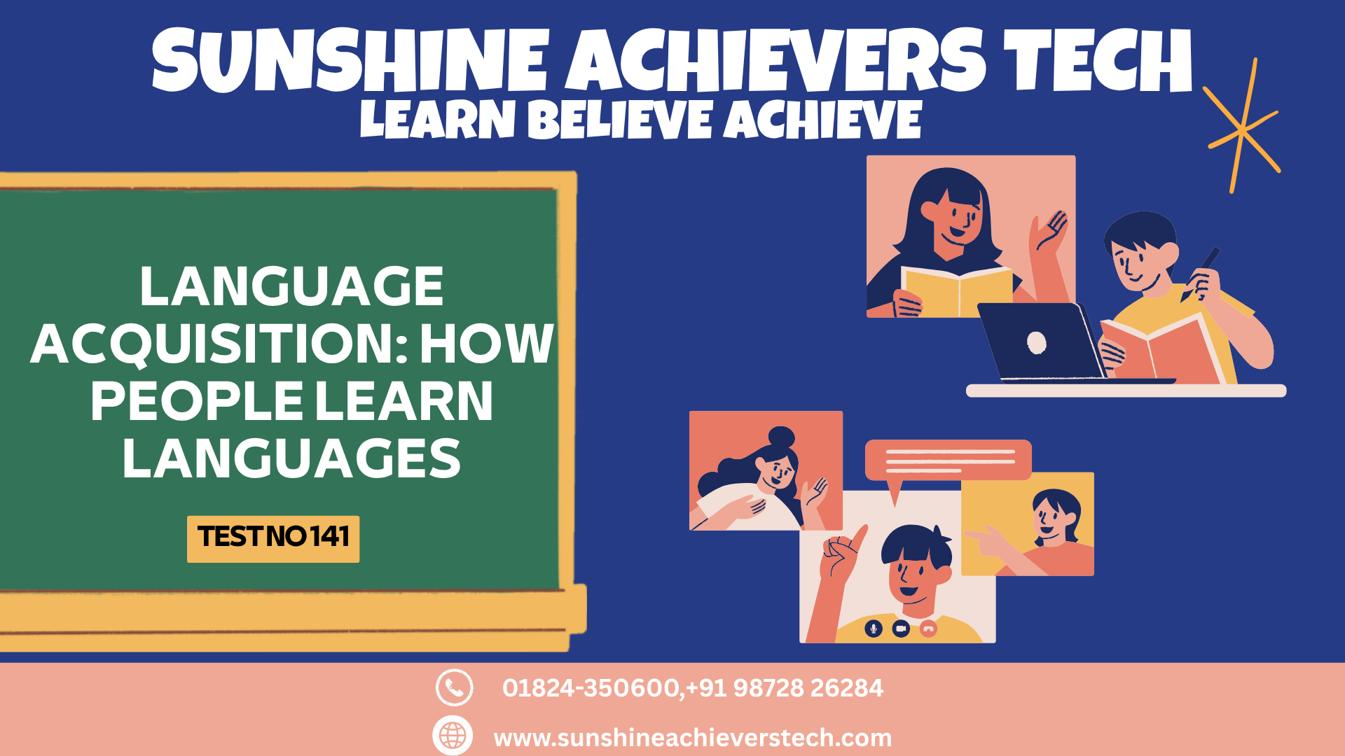 Children and adults learning languages through books, conversation, and classroom activities, illustrating the process of language acquisition and communication.