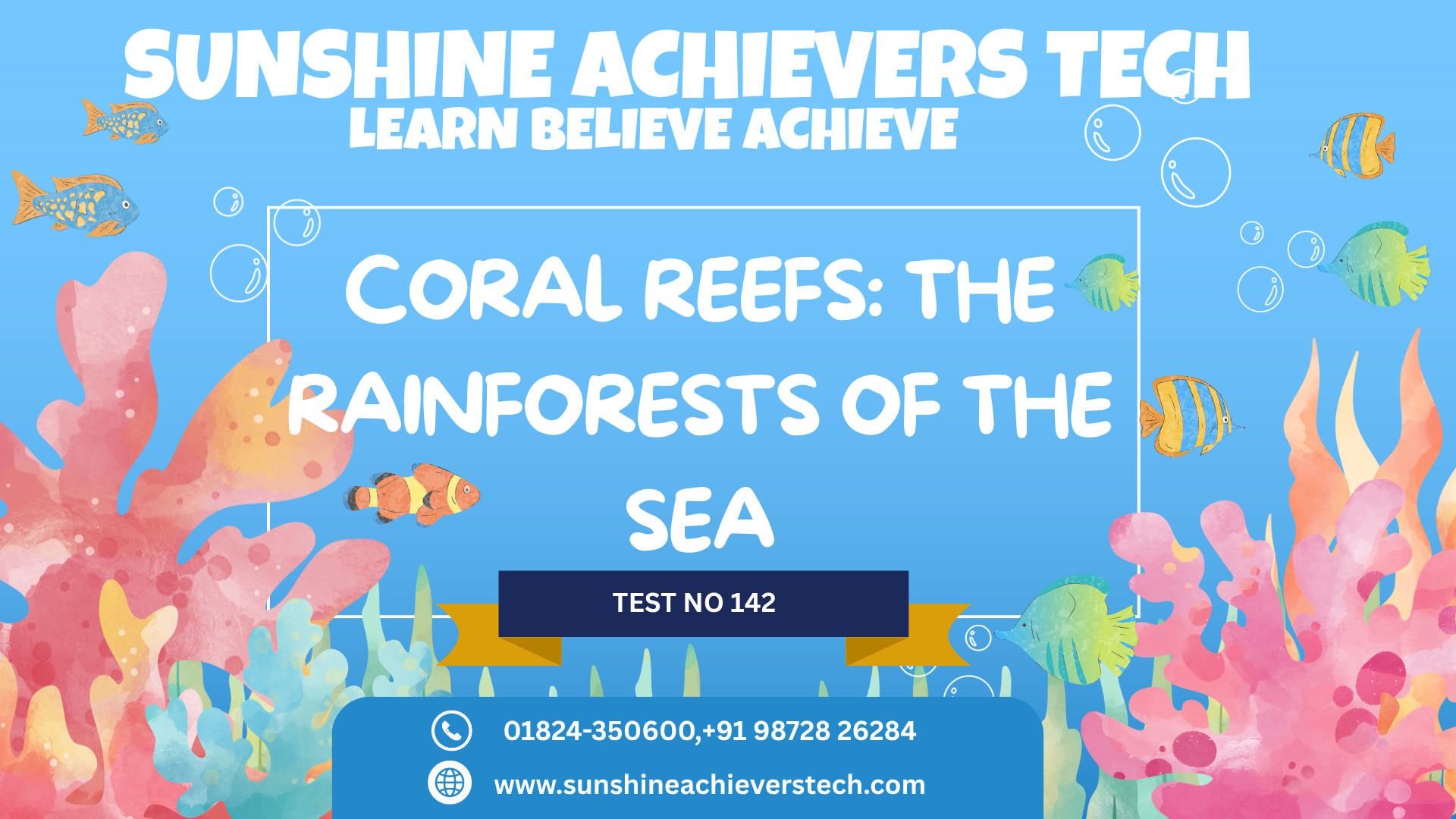 Colorful coral reef ecosystem filled with tropical fish and marine life, highlighting biodiversity and the effects of climate change.