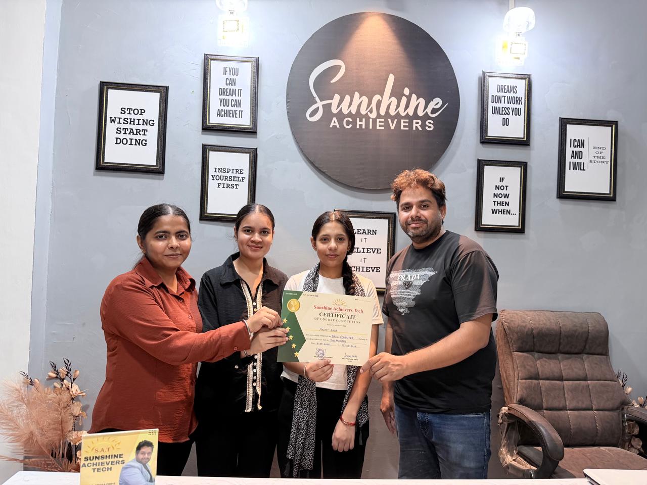 Sunshine Achievers Tech proudly present certificate to Navjot
